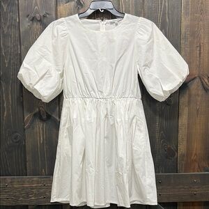 NWT Madewell Bubble Sleeve Poplin Mini Dress 4 White Pockets Sundress Boho Class